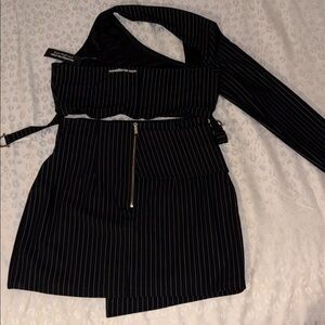 Black Pinstripe Asymmetrical Two Piece